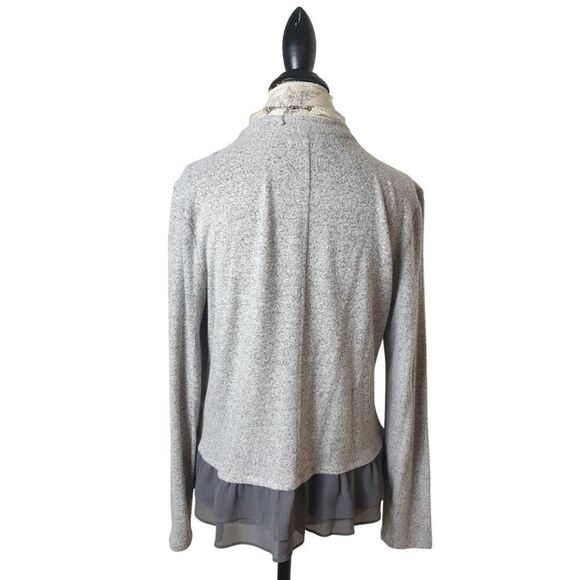 Maurices Open Front Knit Cardigan M Gray Heathered Ruffled Hem Coquette Fairy - Picture 4 of 5